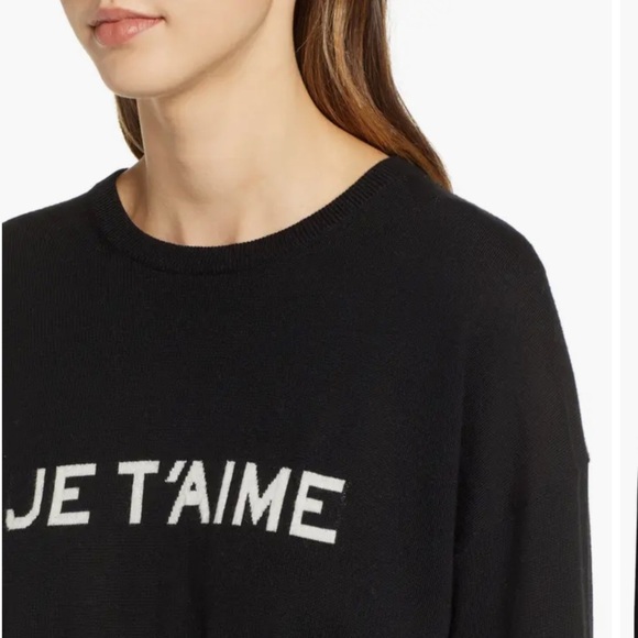 Zadig & Voltaire Black “Je T’aime” Merino Wool Crewneck Sweater Size Medium EUC! - Picture 4 of 11